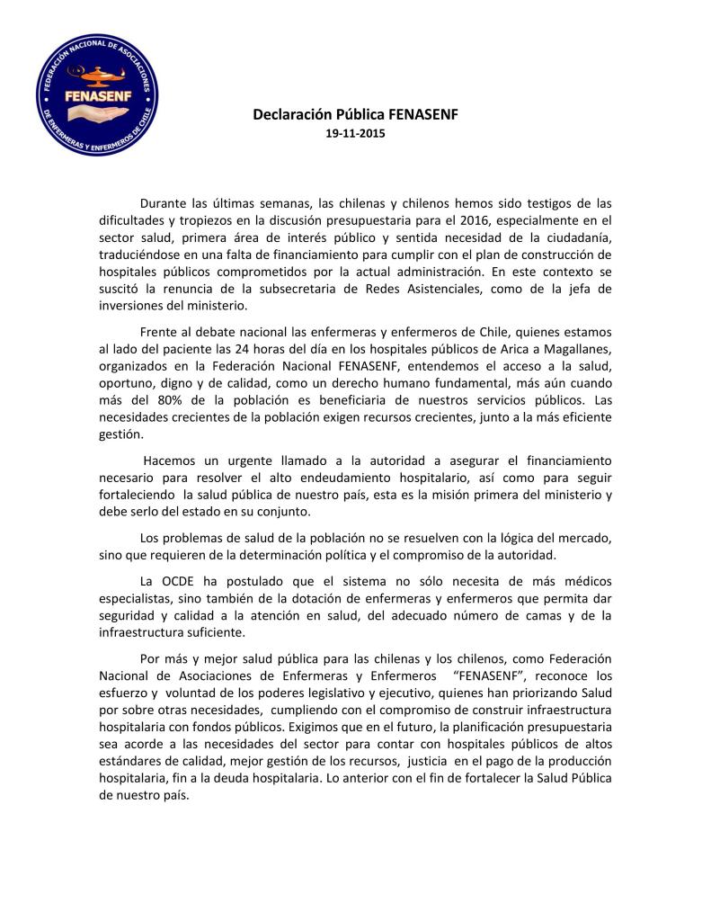 Declaración Fenasenf nov 2015